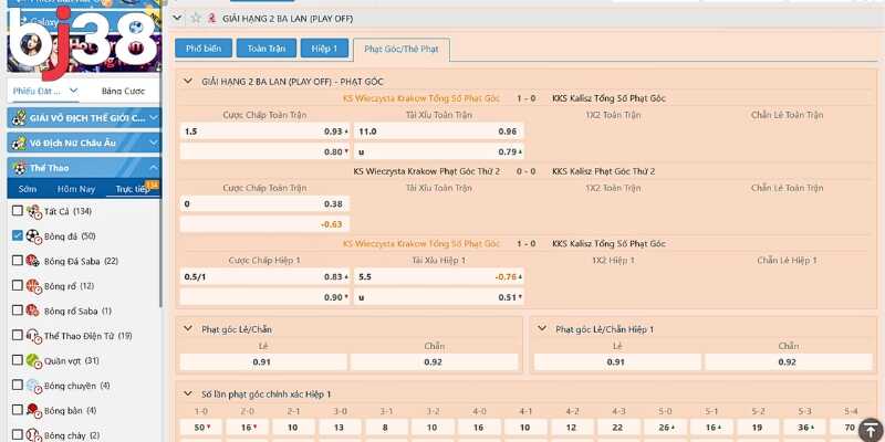 Kèo phạt góc, thẻ phạt rung trực tiếp trong trận đấu
